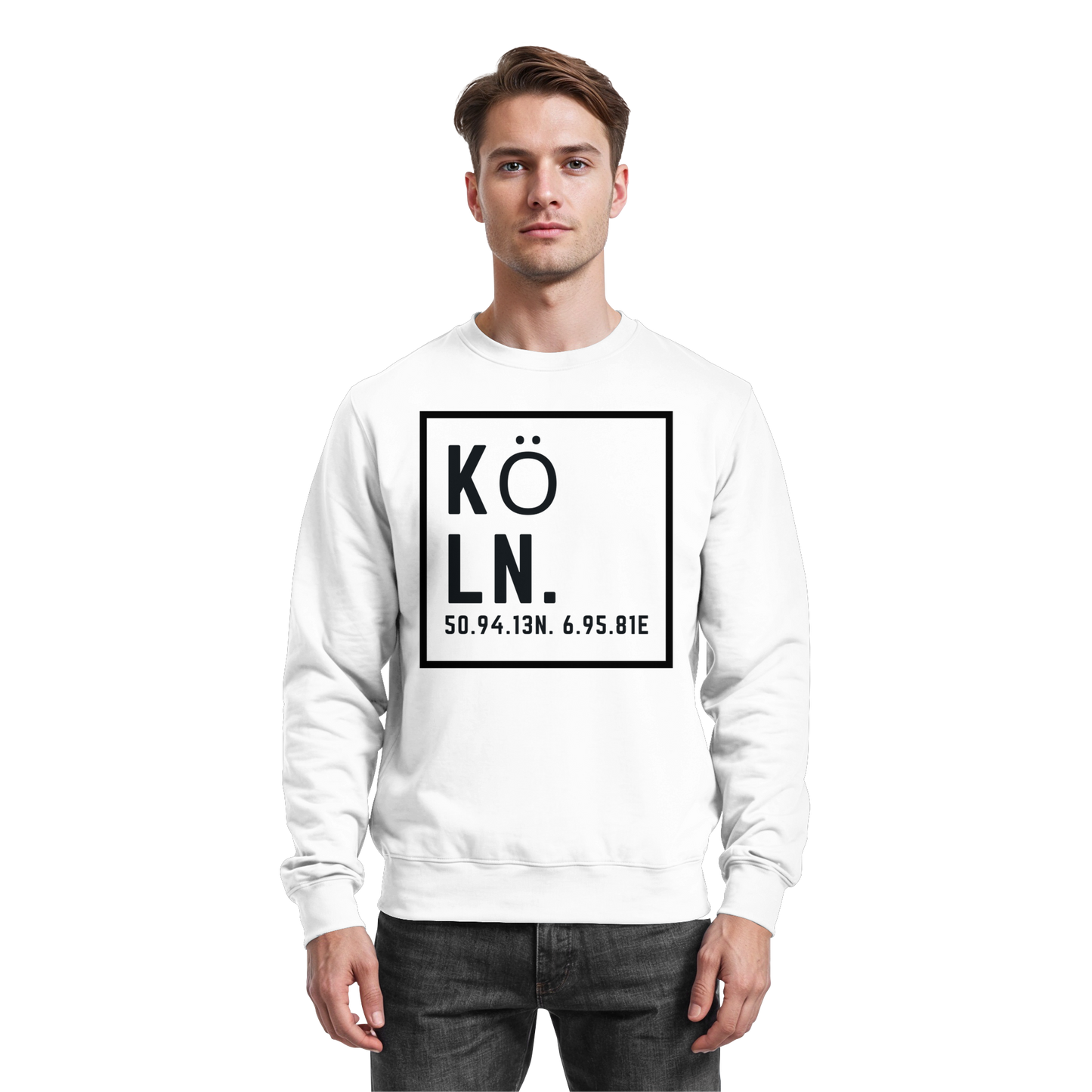 Köln Koordinaten (großer Druck auf der Brust) - Basic Sweatshirt