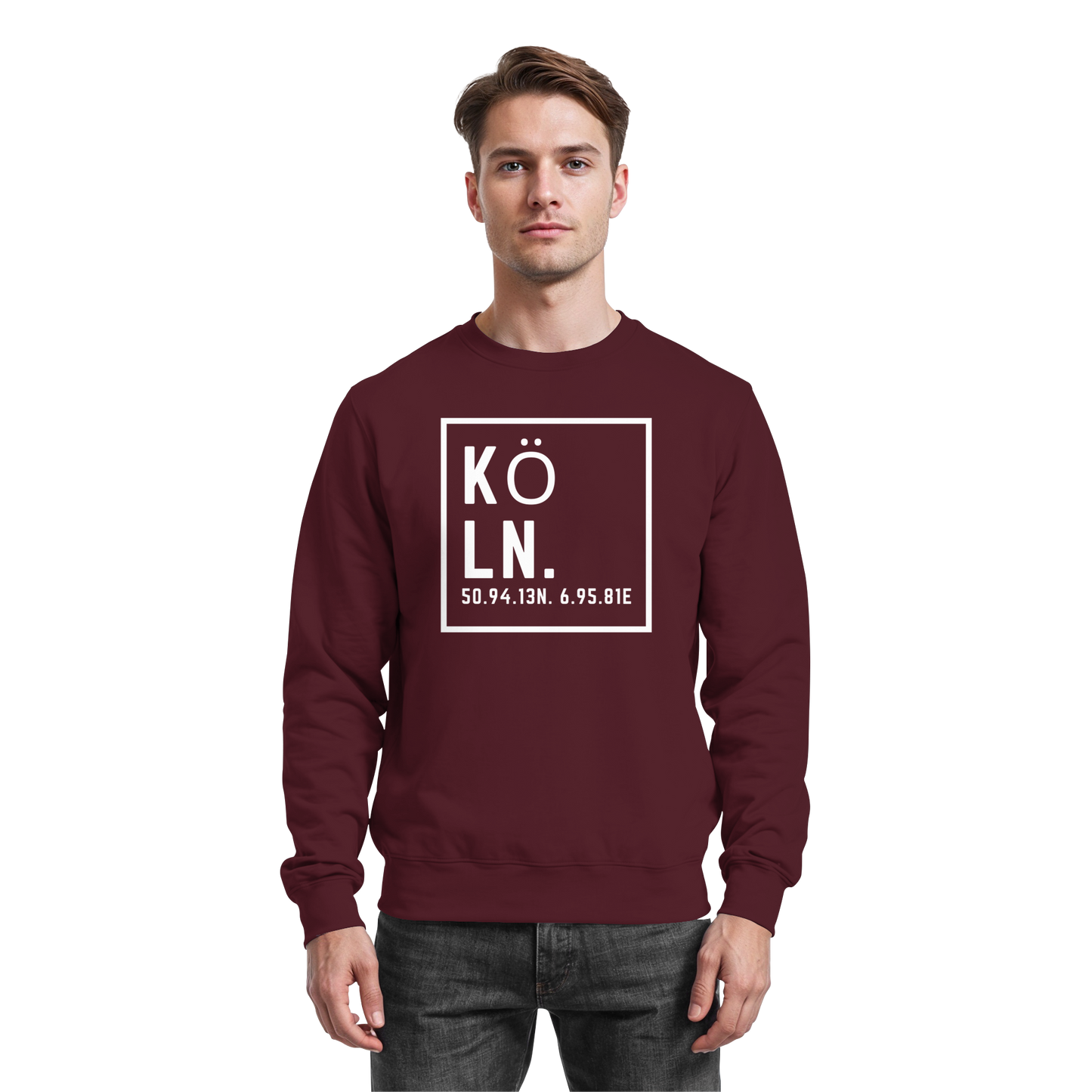 Köln Koordinaten (großer Druck auf der Brust) - Basic Sweatshirt