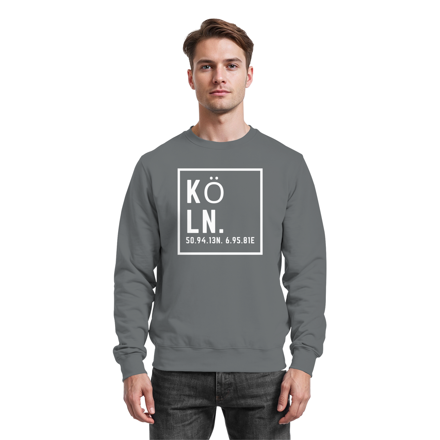 Köln Koordinaten (großer Druck auf der Brust) - Basic Sweatshirt