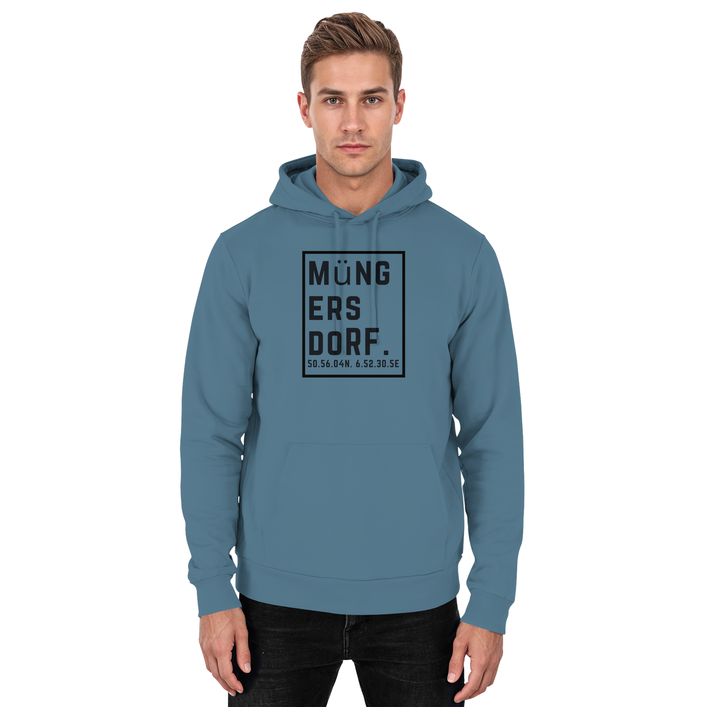 Müngersdorf Koordinaten (großer Druck auf der Brust) - Basic Unisex Hoodie