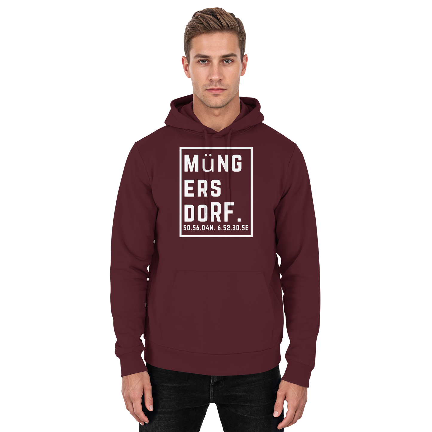 Müngersdorf Koordinaten (großer Druck auf der Brust) - Basic Unisex Hoodie