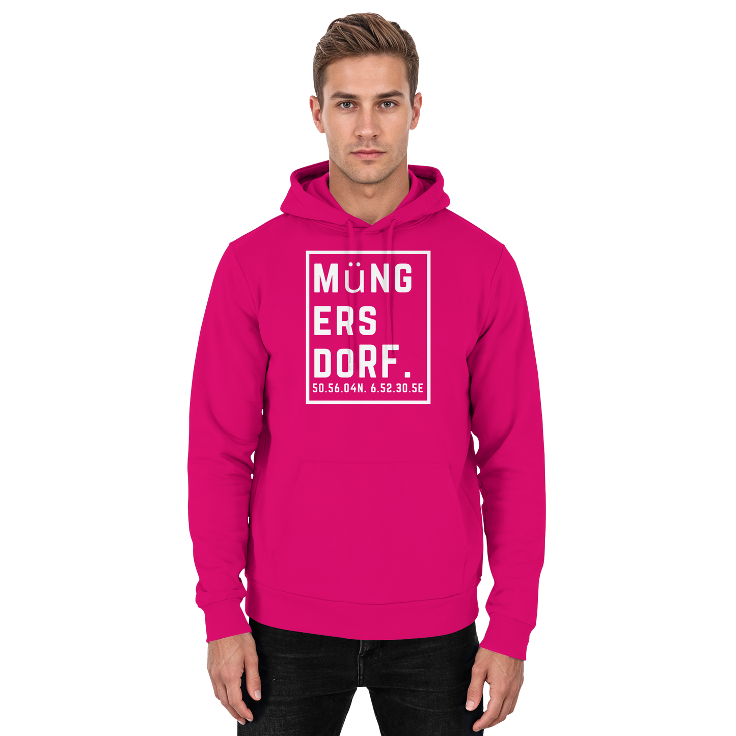 Müngersdorf Koordinaten (großer Druck auf der Brust) - Basic Unisex Hoodie