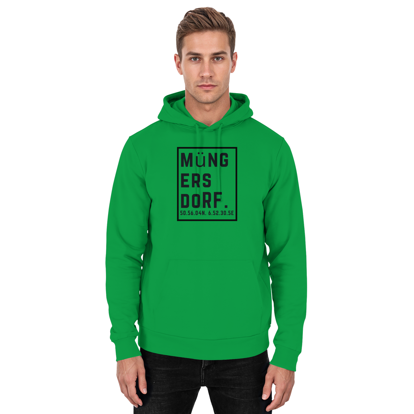 Müngersdorf Koordinaten (großer Druck auf der Brust) - Basic Unisex Hoodie