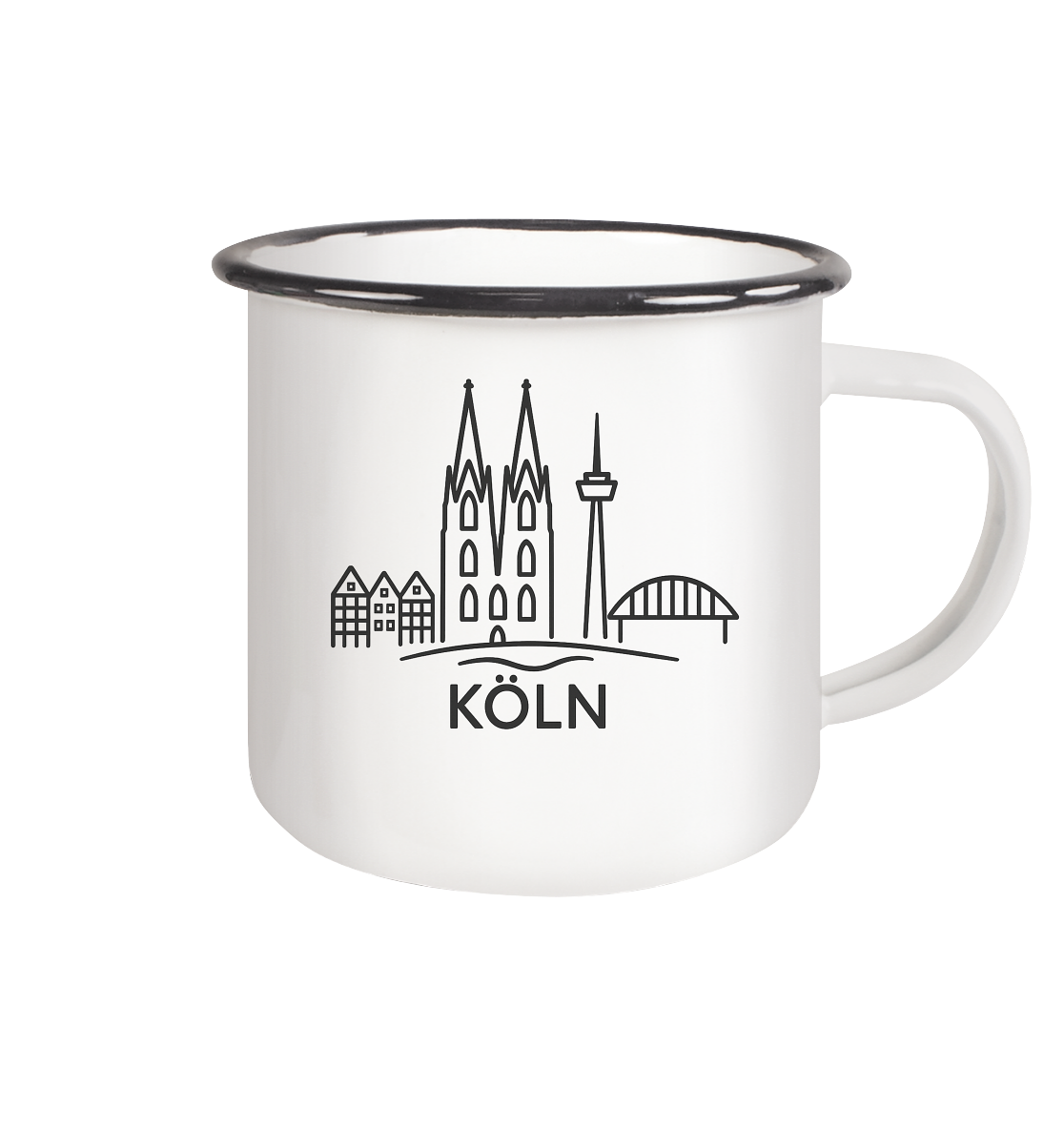 Köln Skyline (Druck) - Accessoires - Emaille Tasse (Black)