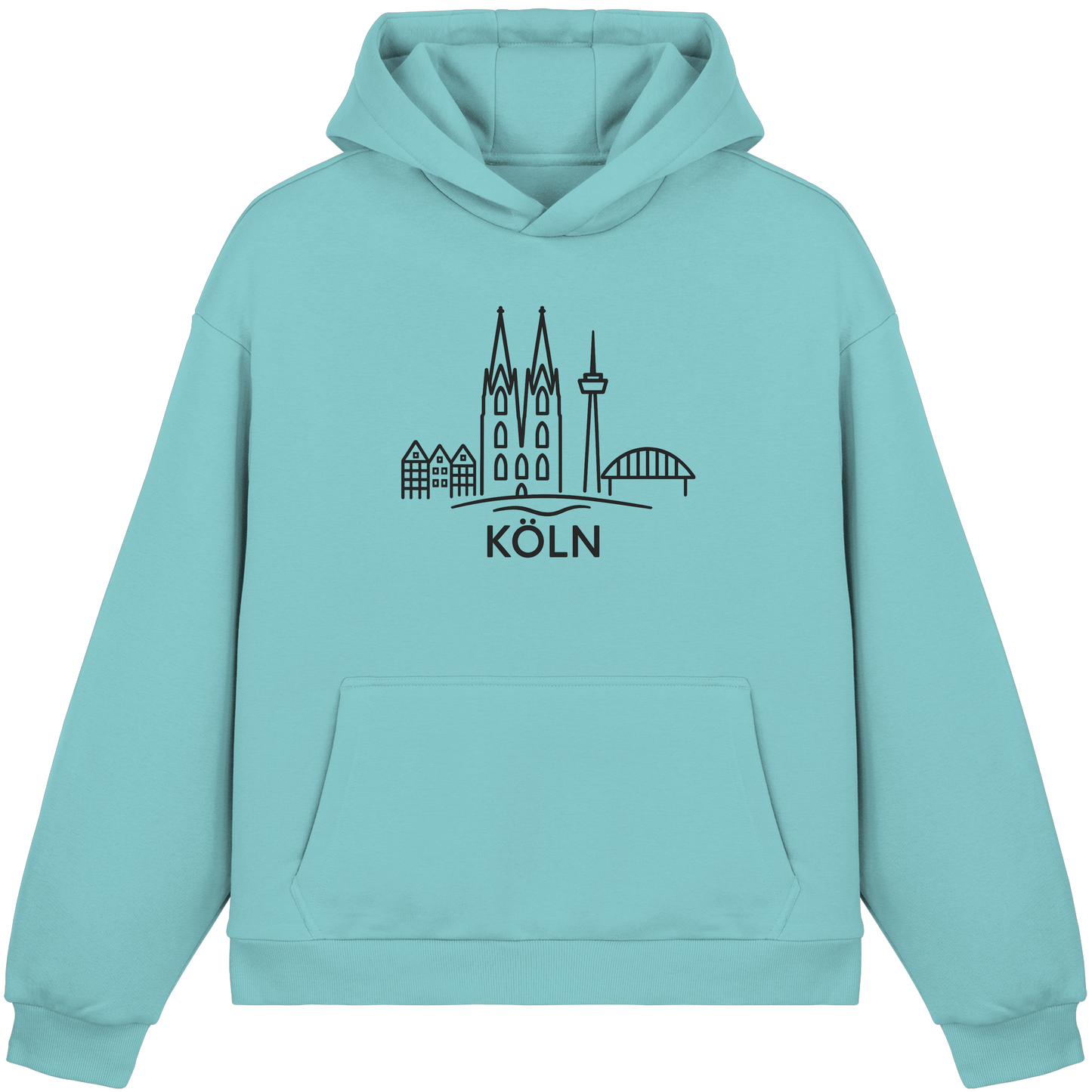 Köln Skyline (großer Druck auf der Brust) - Fluffy Boxcut Hoodie