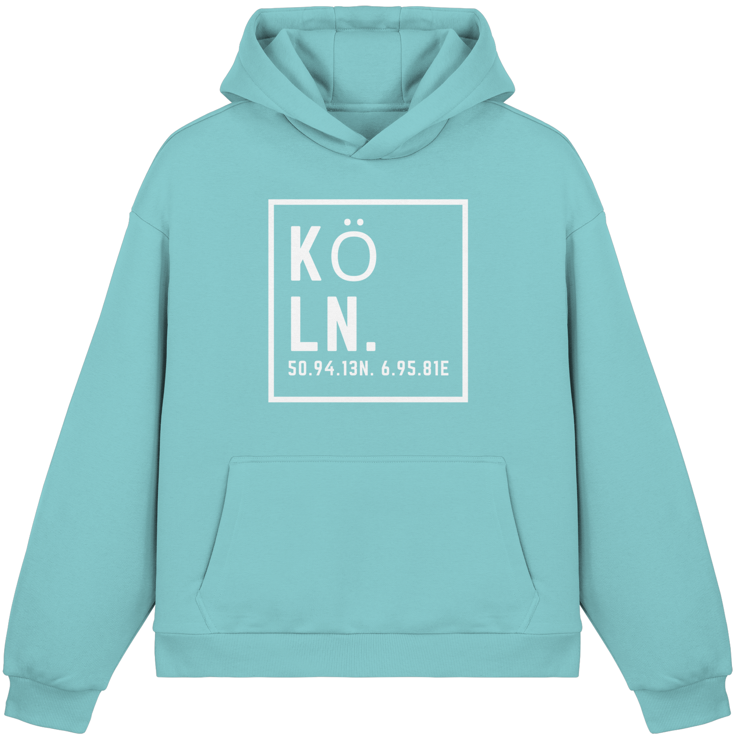 Köln Koordinaten (großer Druck auf der Brust) - Fluffy Boxcut Hoodie