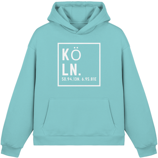 Köln Koordinaten (großer Druck auf der Brust) - Fluffy Boxcut Hoodie
