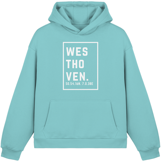Westhoven Koordinaten (großer Druck auf der Brust) - Fluffy Boxcut Hoodie