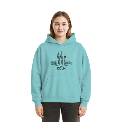 Köln Skyline (großer Druck auf der Brust) - Fluffy Boxcut Hoodie