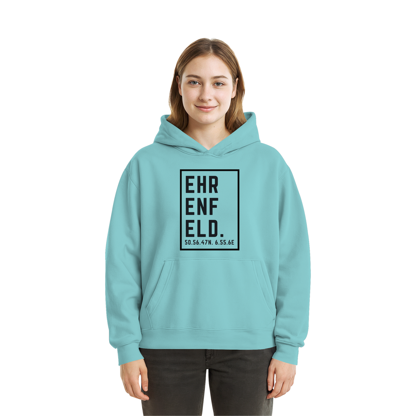 Ehrenfeld Koordinaten (großer Druck auf der Brust) - Fluffy Boxcut Hoodie