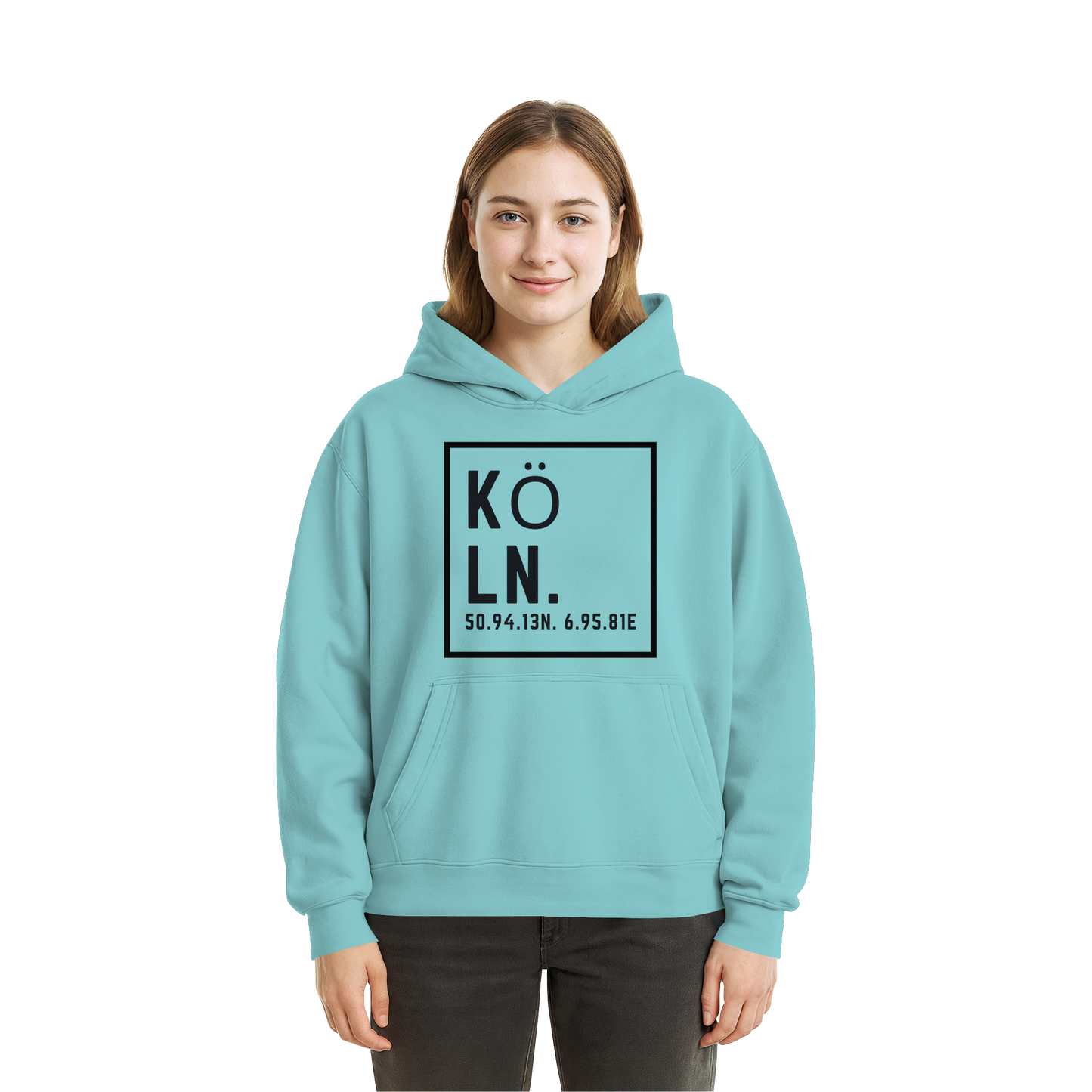 Köln Koordinaten (großer Druck auf der Brust) - Fluffy Boxcut Hoodie