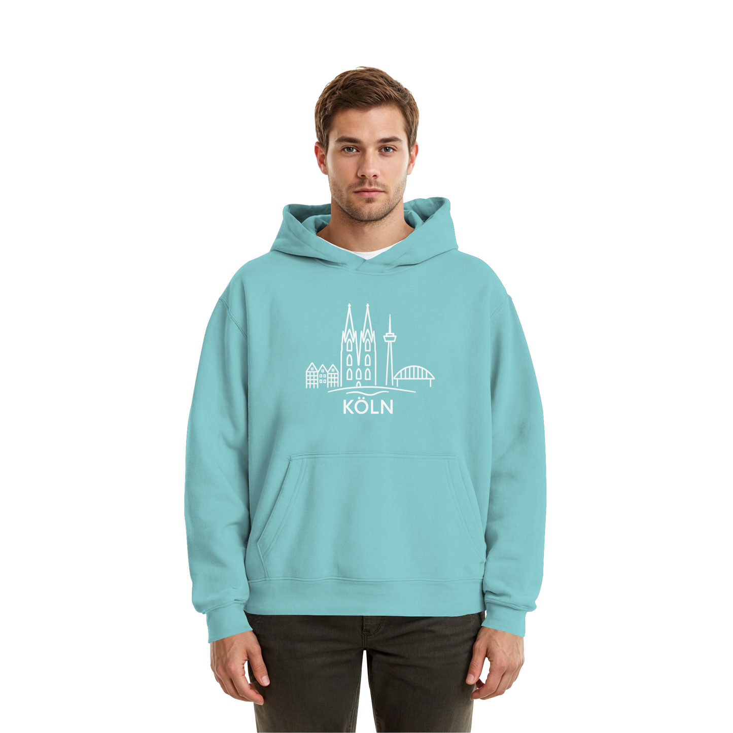 Köln Skyline (großer Druck auf der Brust) - Fluffy Boxcut Hoodie