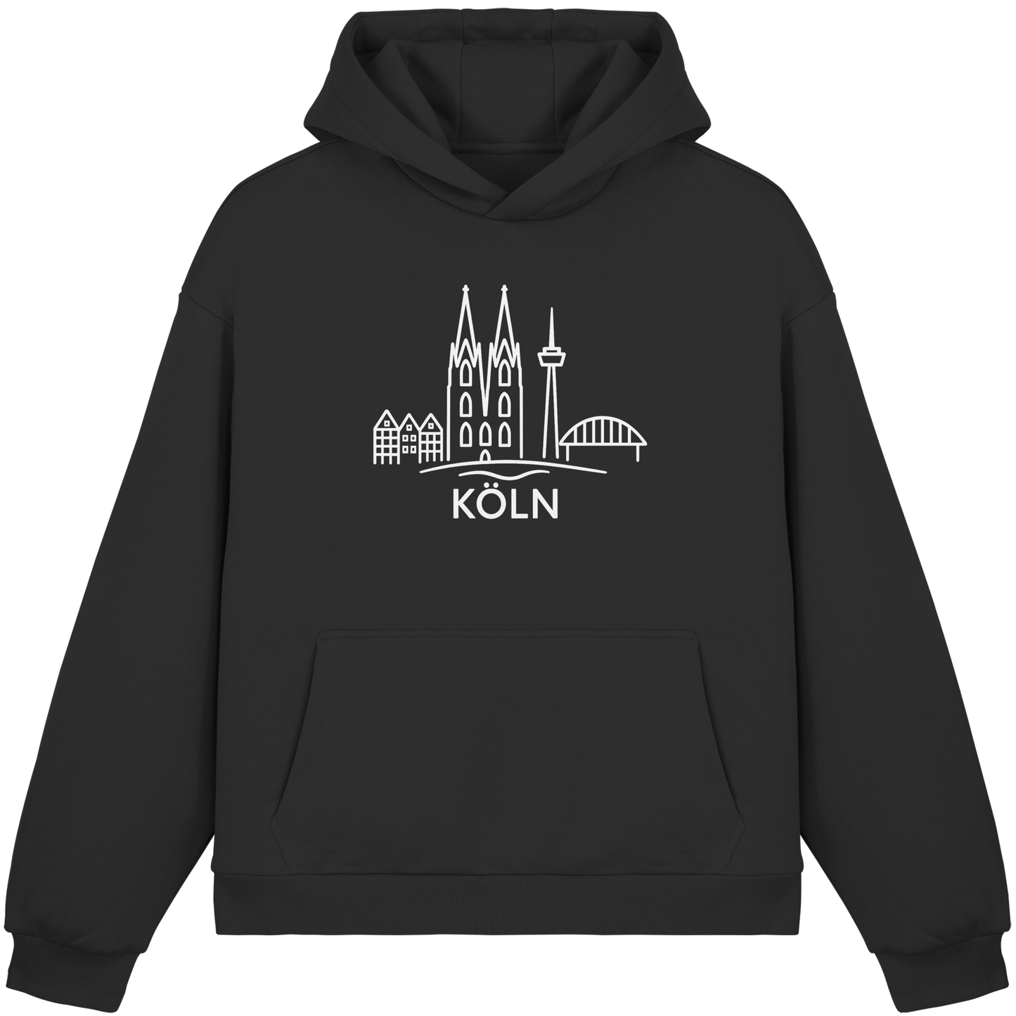 Köln Skyline (großer Druck auf der Brust) - Fluffy Boxcut Hoodie