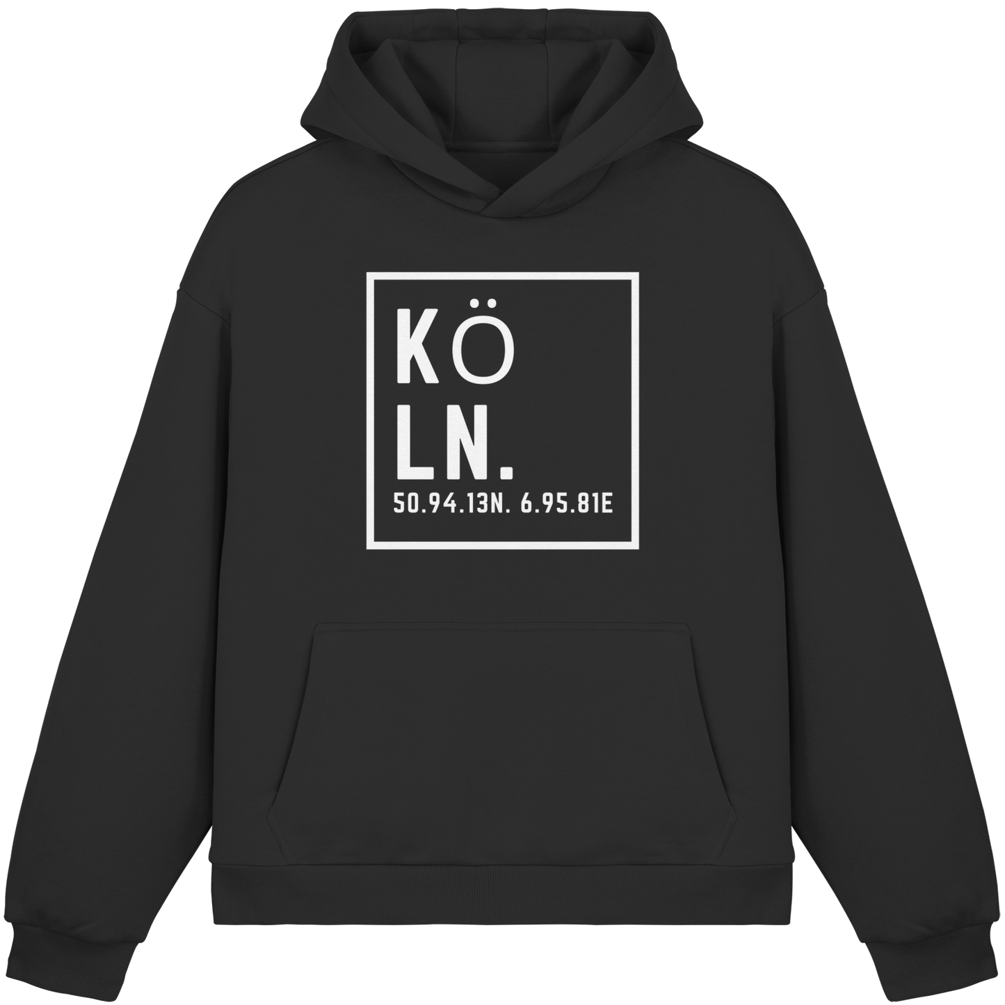 Köln Koordinaten (großer Druck auf der Brust) - Fluffy Boxcut Hoodie
