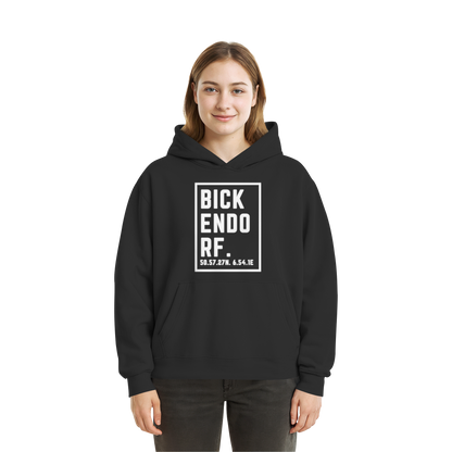 Bickendorf Koordinaten (großer Druck auf der Brust) - Fluffy Boxcut Hoodie