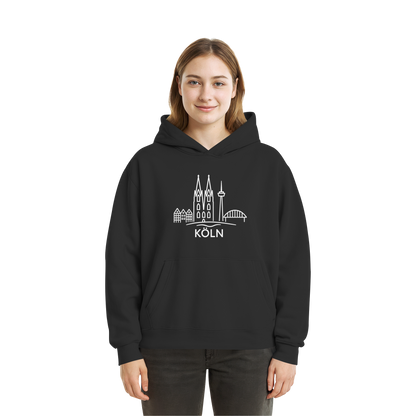 Köln Skyline (großer Druck auf der Brust) - Fluffy Boxcut Hoodie