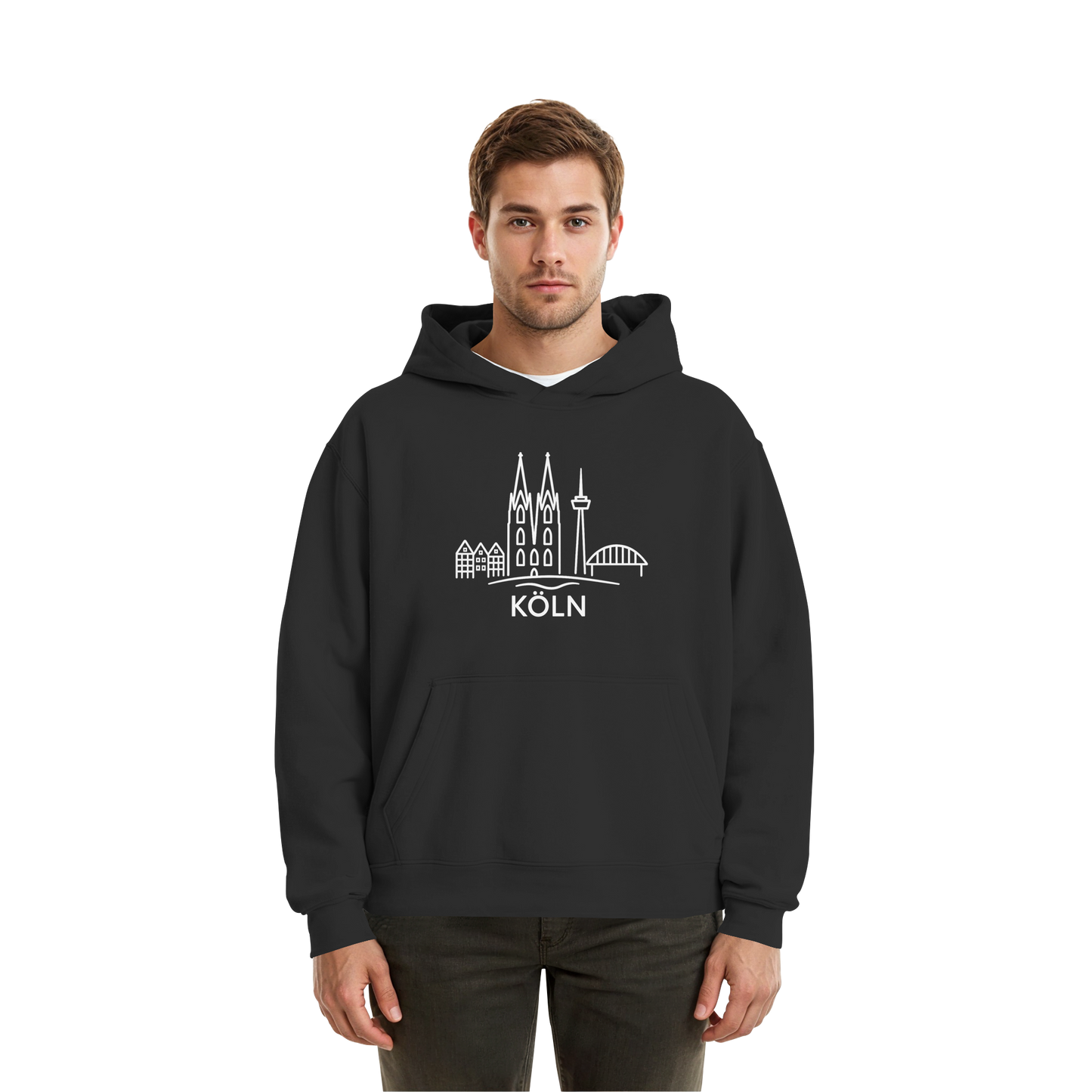 Köln Skyline (großer Druck auf der Brust) - Fluffy Boxcut Hoodie
