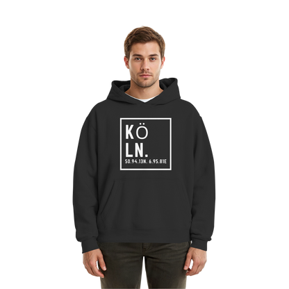 Köln Koordinaten (großer Druck auf der Brust) - Fluffy Boxcut Hoodie