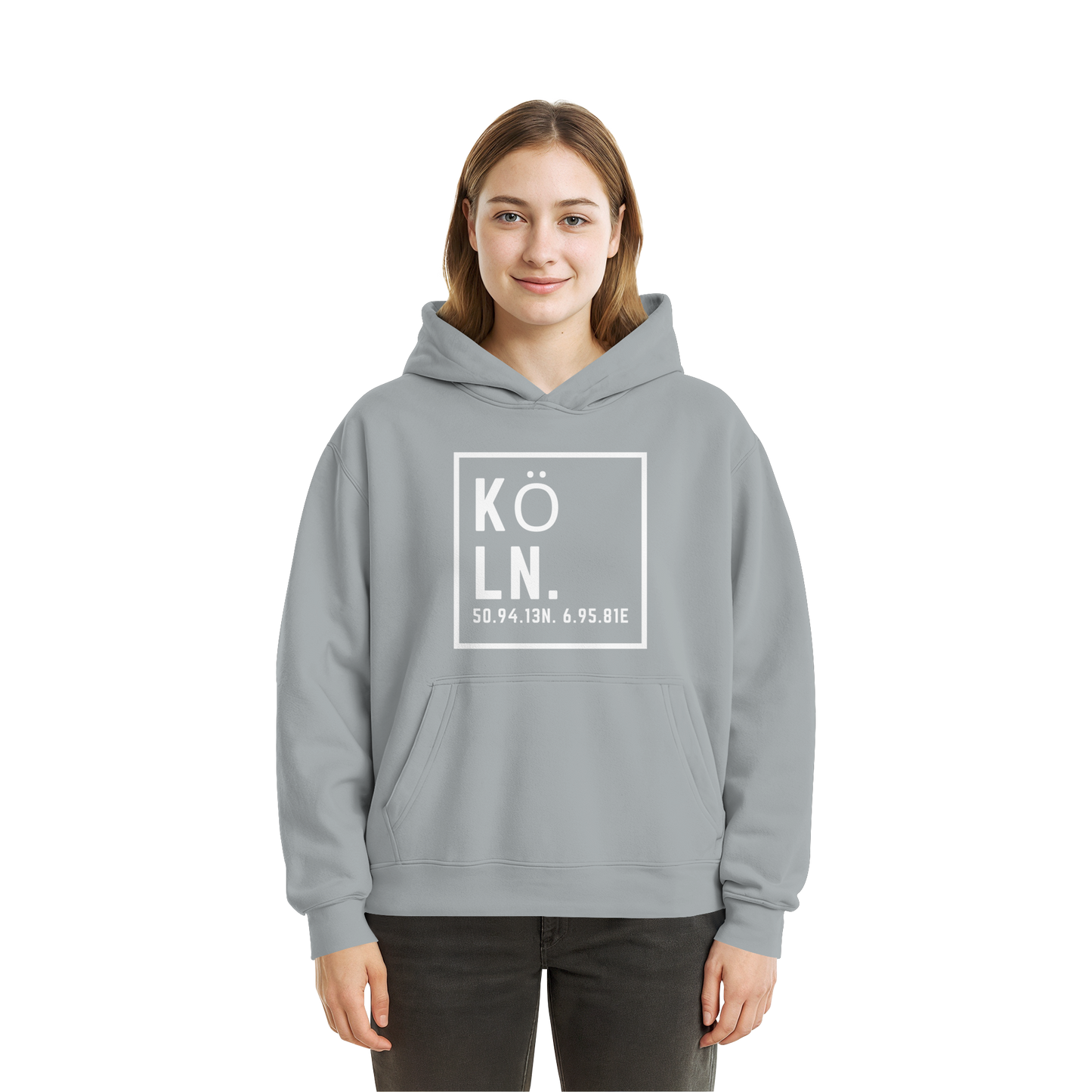 Köln Koordinaten (großer Druck auf der Brust) - Fluffy Boxcut Hoodie