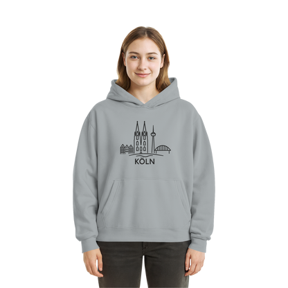 Köln Skyline (großer Druck auf der Brust) - Fluffy Boxcut Hoodie