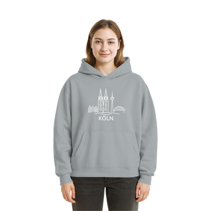 Köln Skyline (großer Druck auf der Brust) - Fluffy Boxcut Hoodie