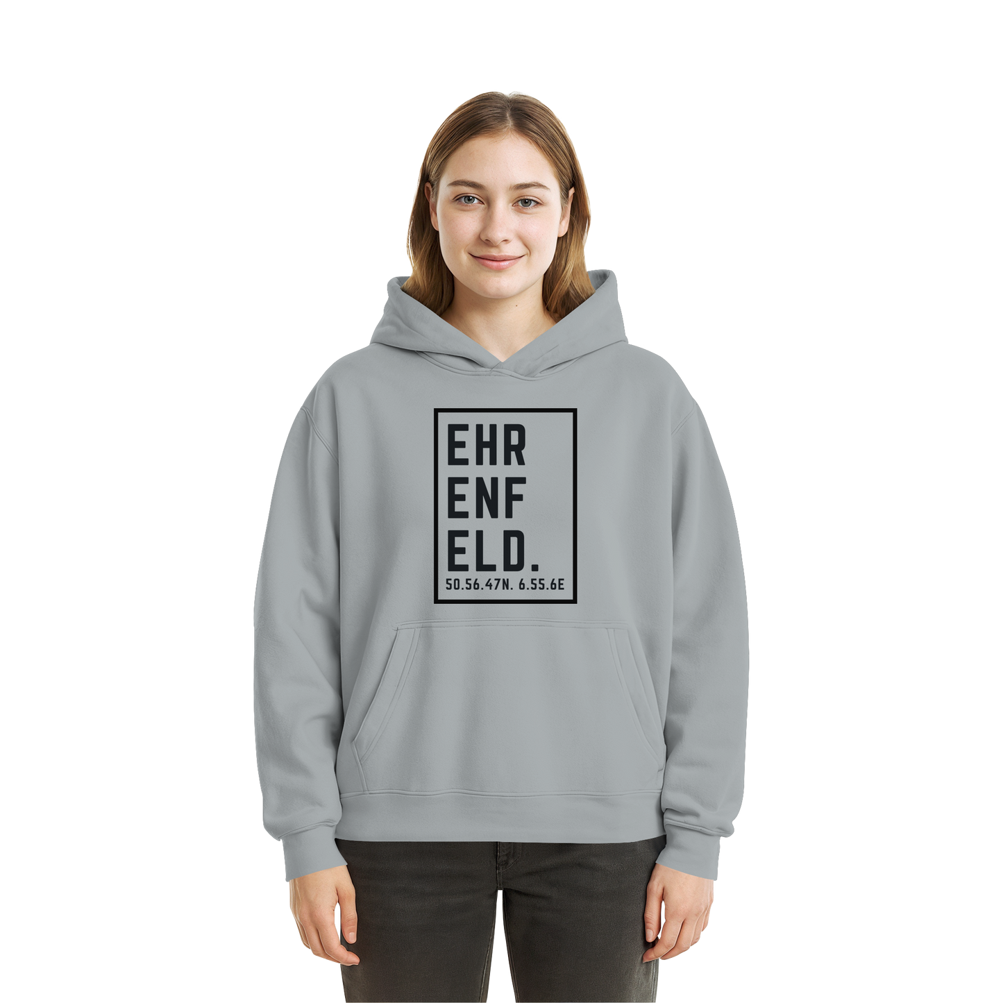 Ehrenfeld Koordinaten (großer Druck auf der Brust) - Fluffy Boxcut Hoodie