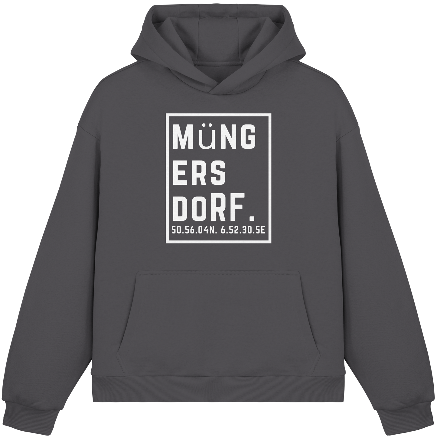 Müngersdorf Koordinaten (großer Druck auf der Brust) - Fluffy Boxcut Hoodie