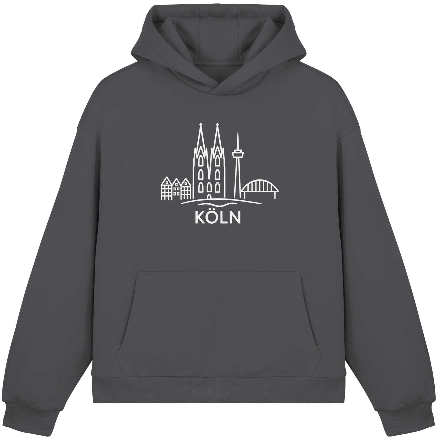 Köln Skyline (großer Druck auf der Brust) - Fluffy Boxcut Hoodie