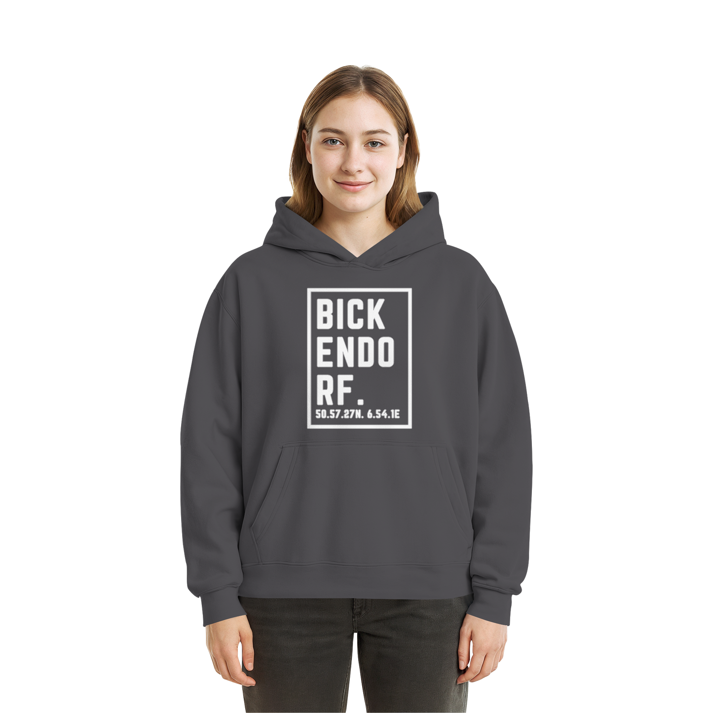 Bickendorf Koordinaten (großer Druck auf der Brust) - Fluffy Boxcut Hoodie