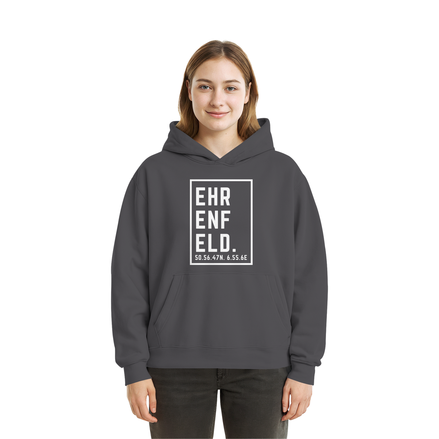 Ehrenfeld Koordinaten (großer Druck auf der Brust) - Fluffy Boxcut Hoodie