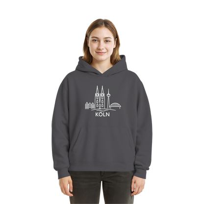 Köln Skyline (großer Druck auf der Brust) - Fluffy Boxcut Hoodie