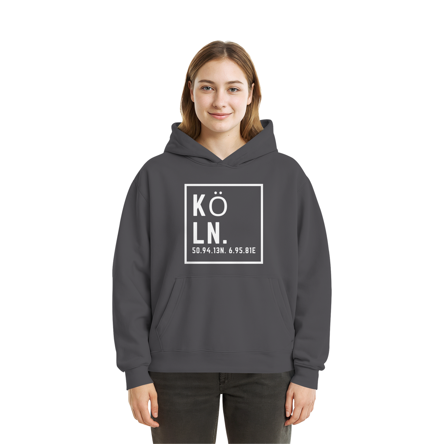 Köln Koordinaten (großer Druck auf der Brust) - Fluffy Boxcut Hoodie