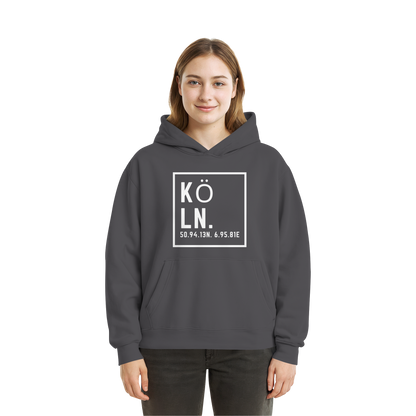 Köln Koordinaten (großer Druck auf der Brust) - Fluffy Boxcut Hoodie