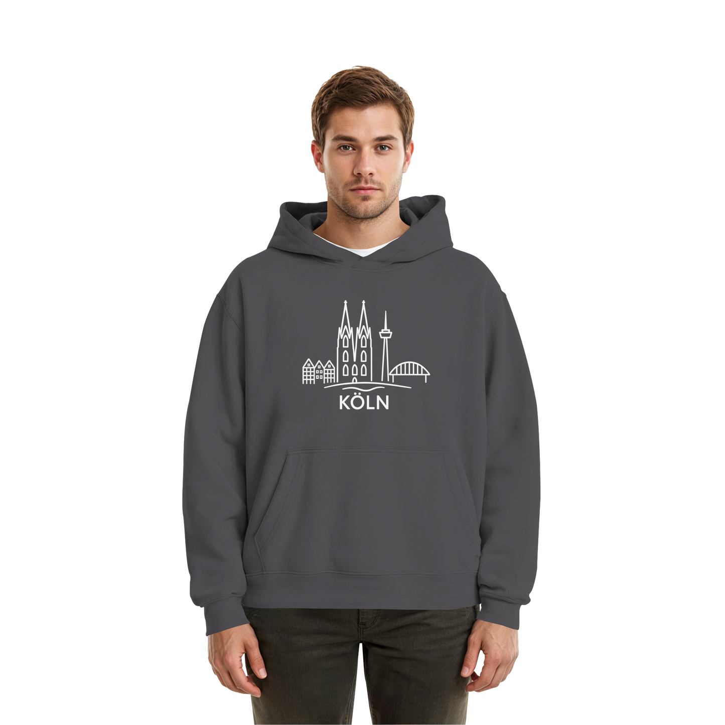 Köln Skyline (großer Druck auf der Brust) - Fluffy Boxcut Hoodie