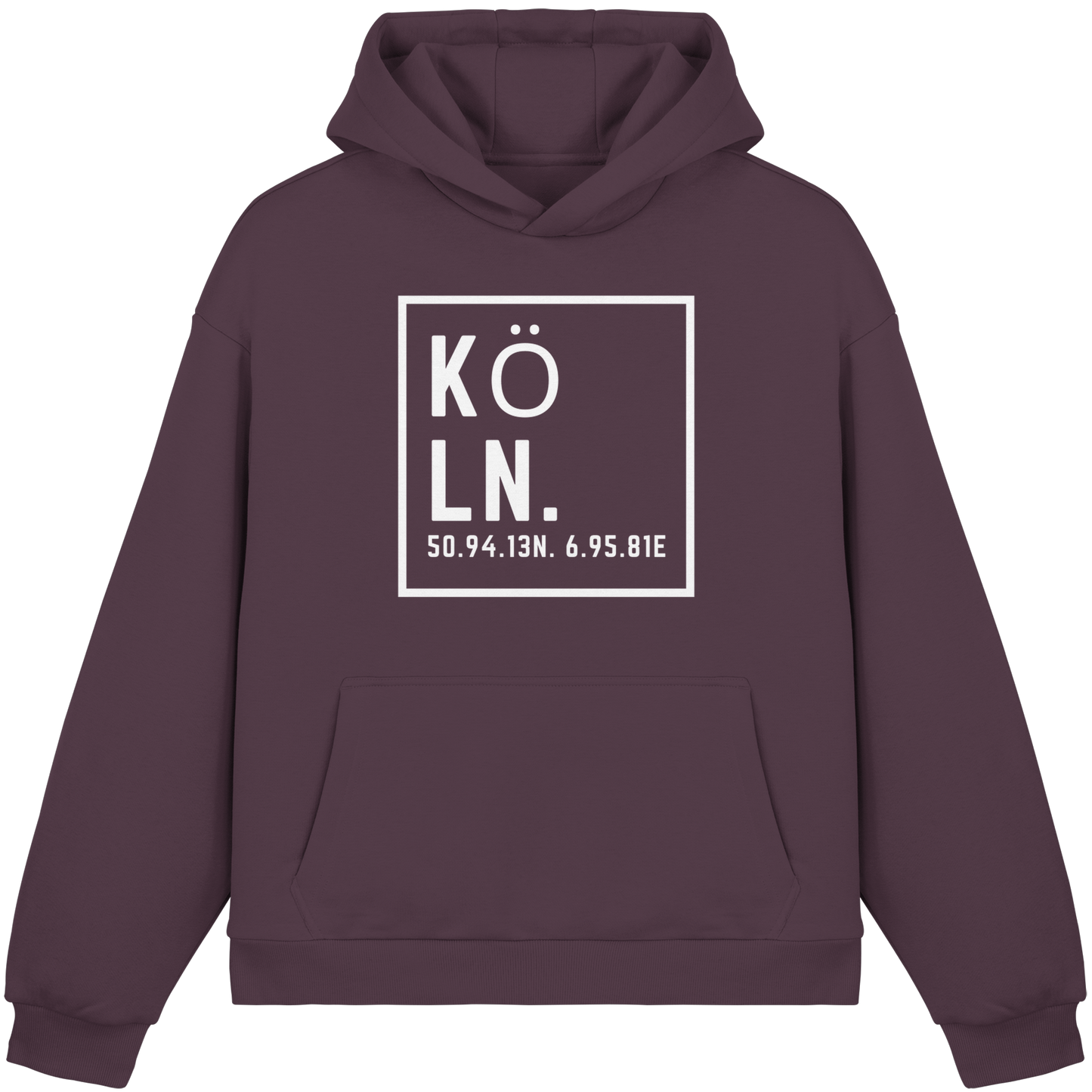 Köln Koordinaten (großer Druck auf der Brust) - Fluffy Boxcut Hoodie