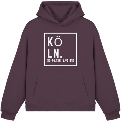 Köln Koordinaten (großer Druck auf der Brust) - Fluffy Boxcut Hoodie