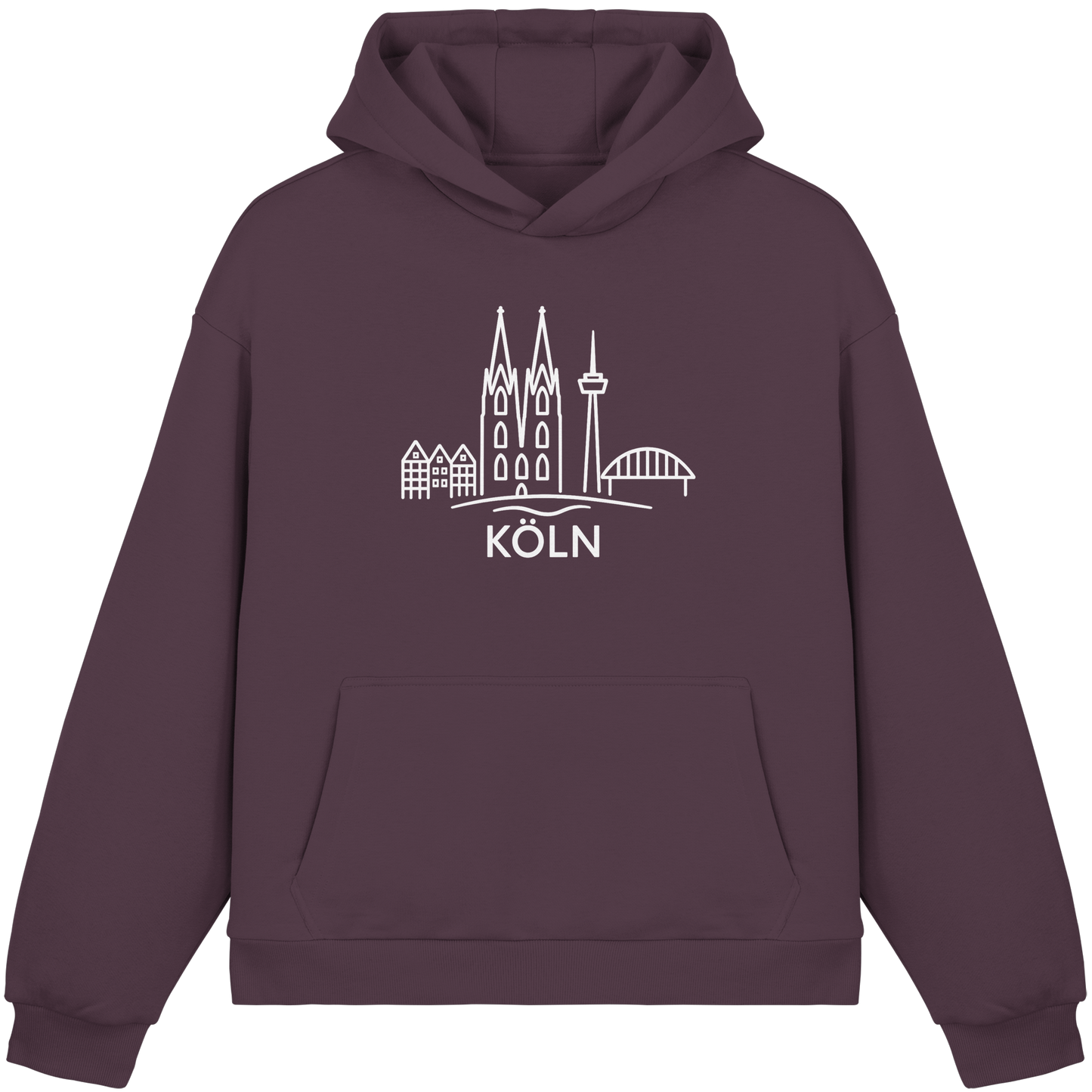 Köln Skyline (großer Druck auf der Brust) - Fluffy Boxcut Hoodie