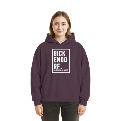 Bickendorf Koordinaten (großer Druck auf der Brust) - Fluffy Boxcut Hoodie