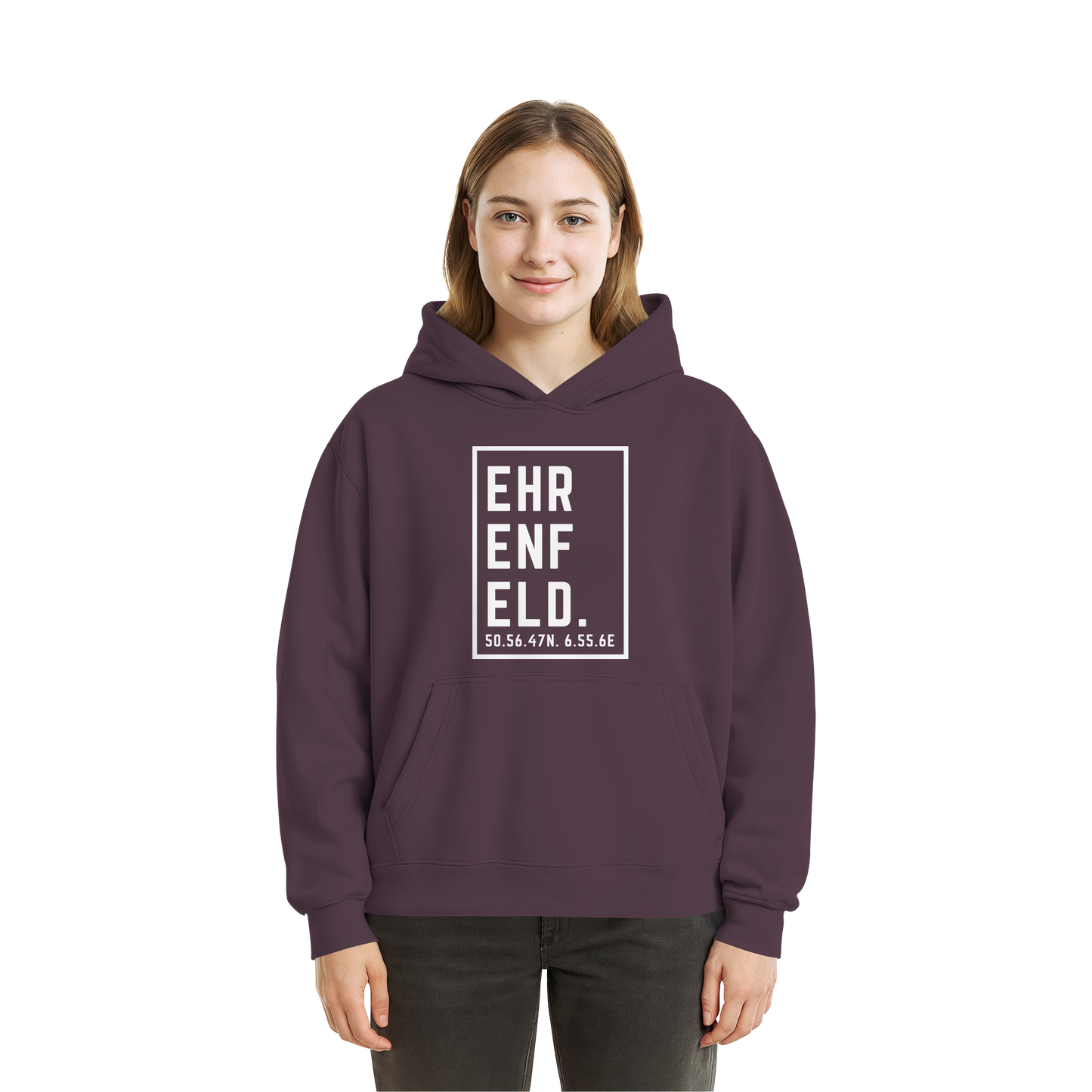 Ehrenfeld Koordinaten (großer Druck auf der Brust) - Fluffy Boxcut Hoodie