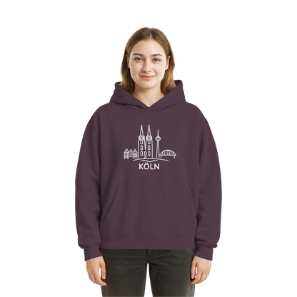 Köln Skyline (großer Druck auf der Brust) - Fluffy Boxcut Hoodie