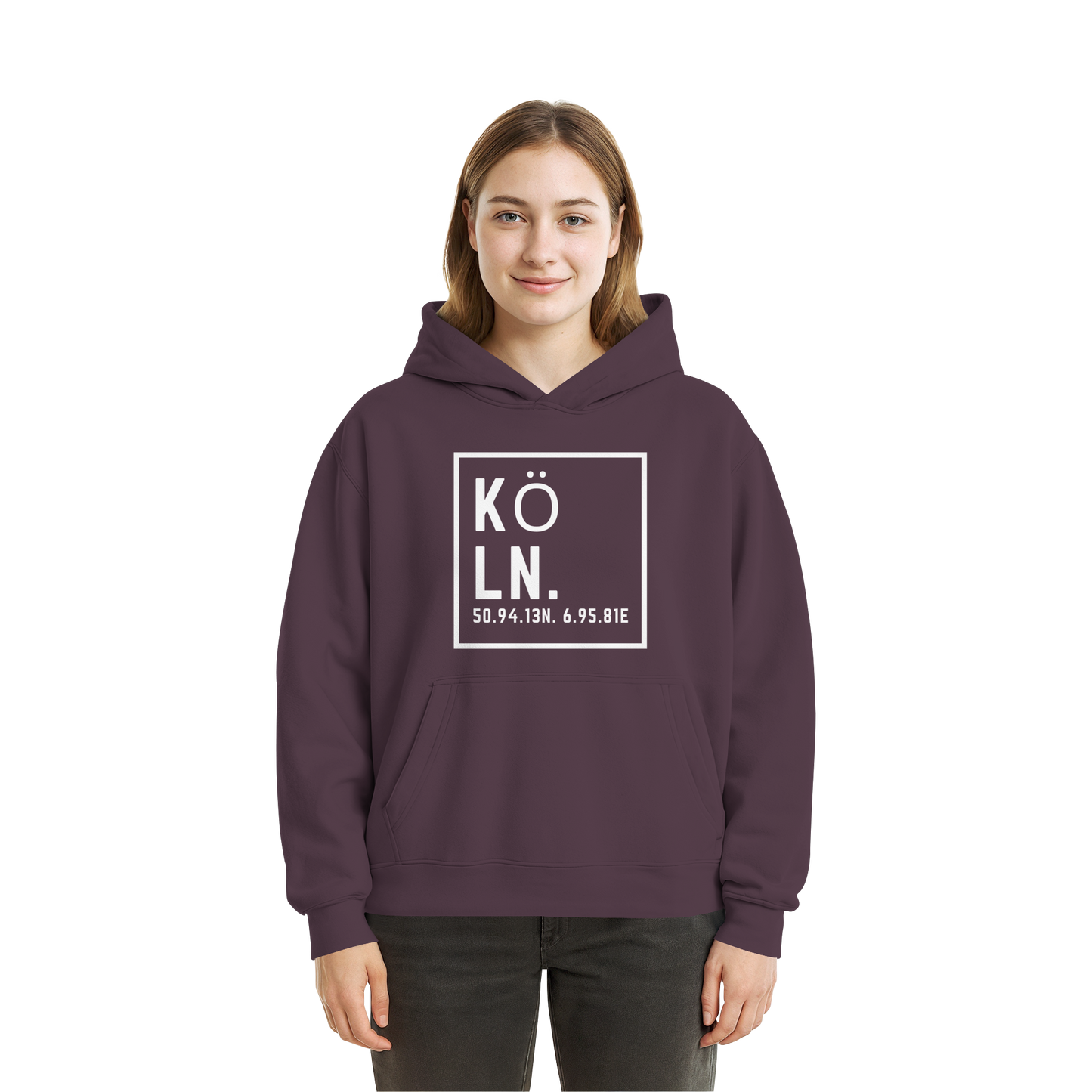 Köln Koordinaten (großer Druck auf der Brust) - Fluffy Boxcut Hoodie