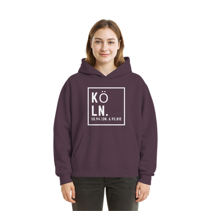 Köln Koordinaten (großer Druck auf der Brust) - Fluffy Boxcut Hoodie