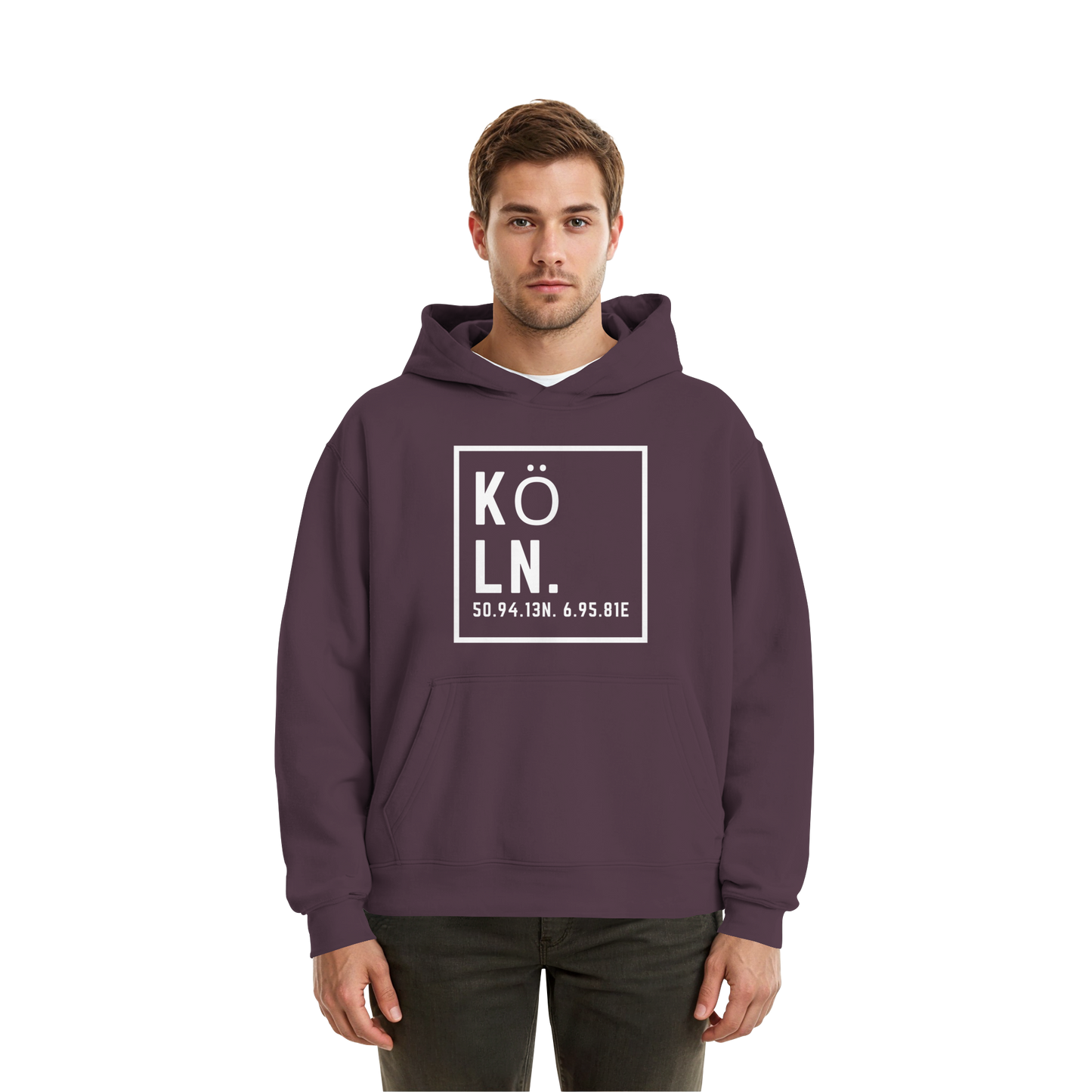 Köln Koordinaten (großer Druck auf der Brust) - Fluffy Boxcut Hoodie