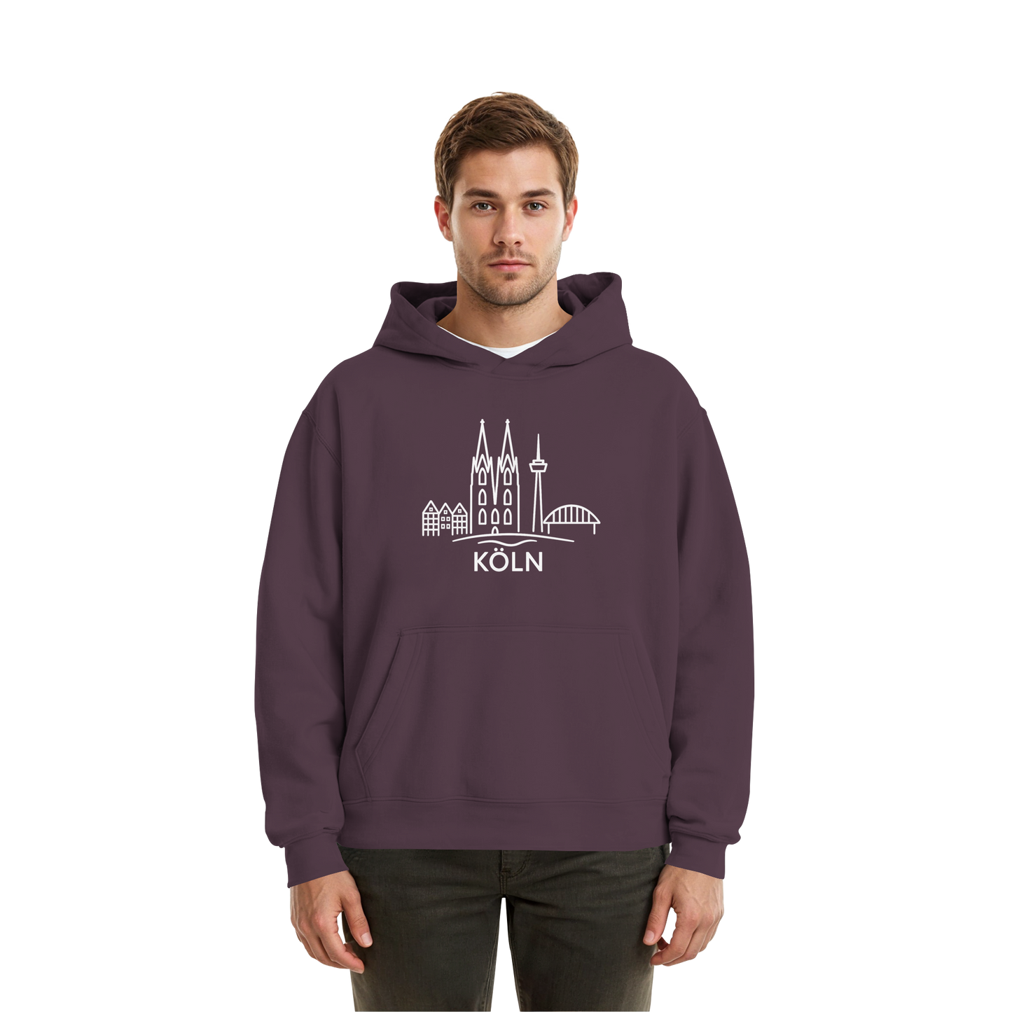 Köln Skyline (großer Druck auf der Brust) - Fluffy Boxcut Hoodie