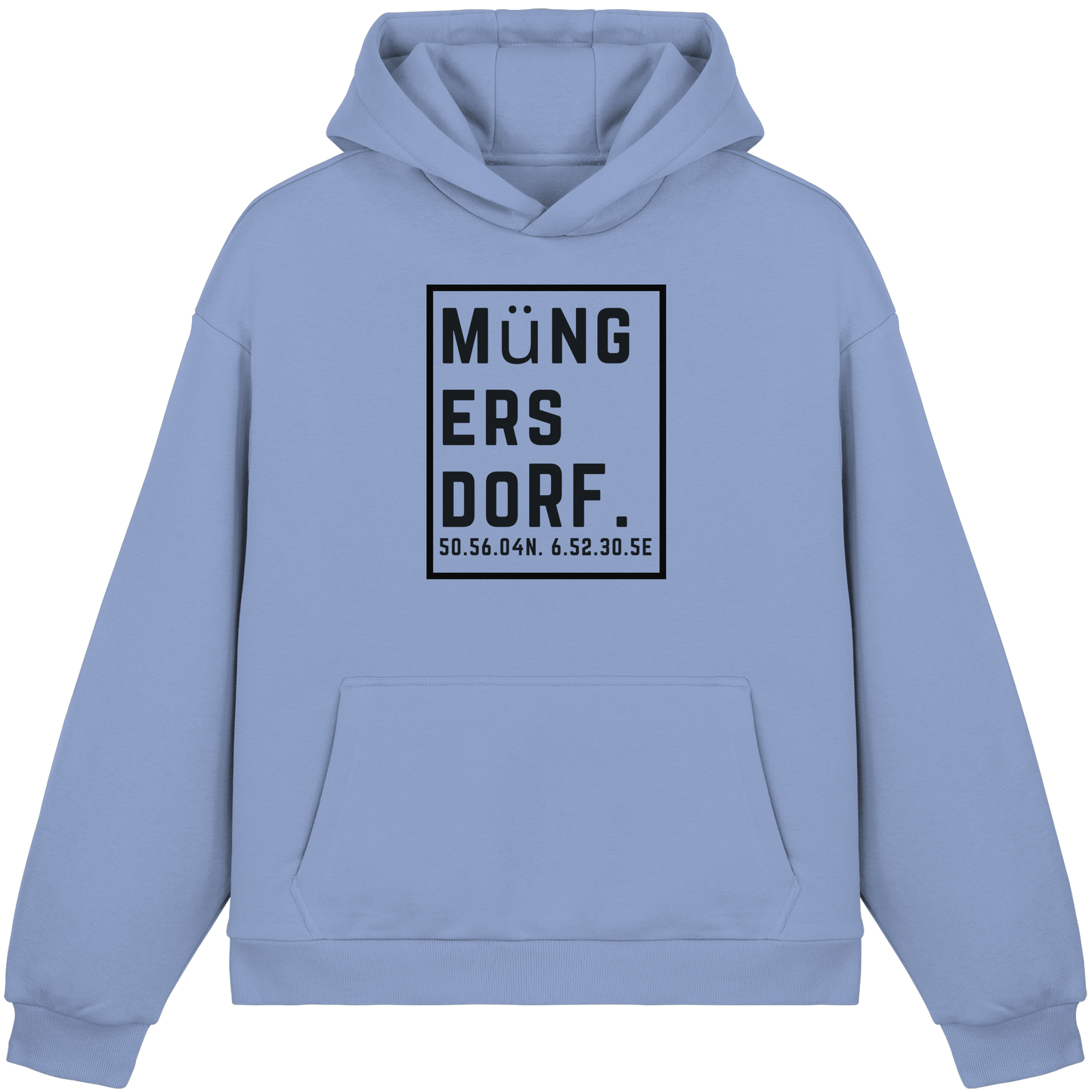 Müngersdorf Koordinaten (großer Druck auf der Brust) - Fluffy Boxcut Hoodie