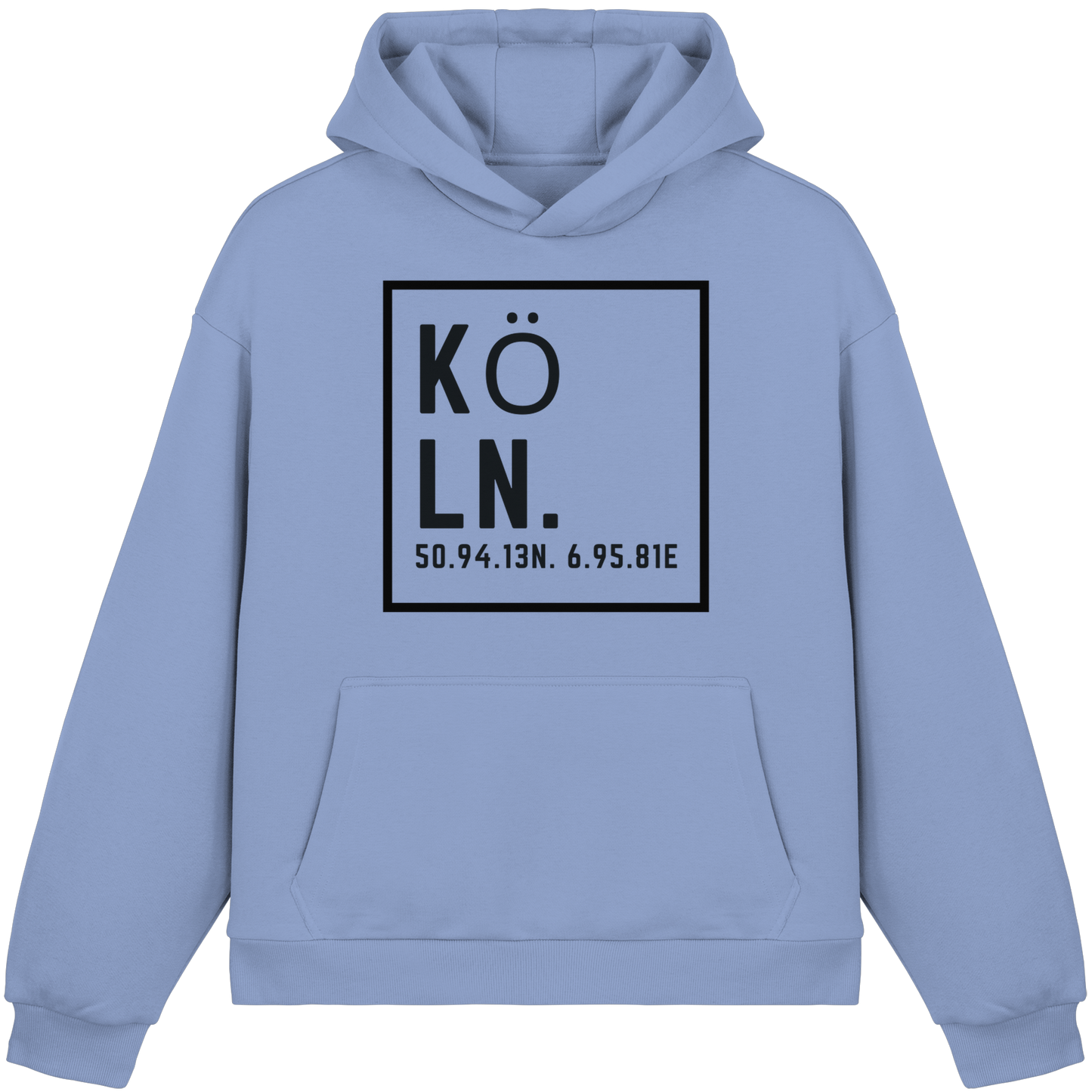 Köln Koordinaten (großer Druck auf der Brust) - Fluffy Boxcut Hoodie