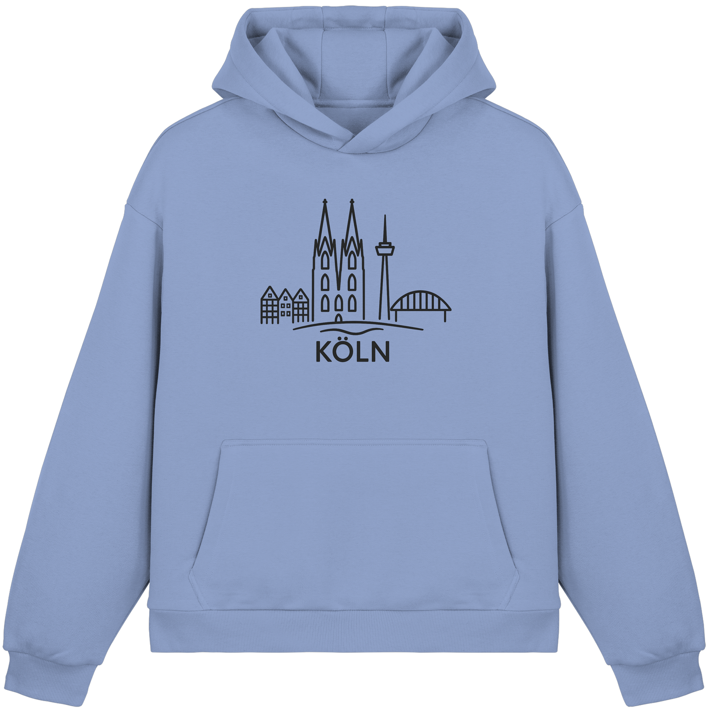 Köln Skyline (großer Druck auf der Brust) - Fluffy Boxcut Hoodie