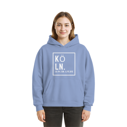 Köln Koordinaten (großer Druck auf der Brust) - Fluffy Boxcut Hoodie