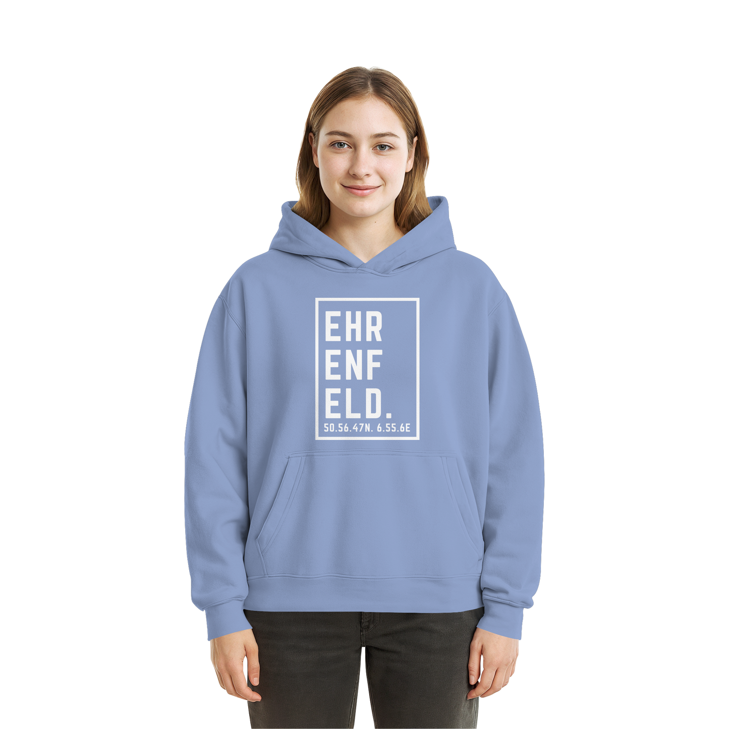 Ehrenfeld Koordinaten (großer Druck auf der Brust) - Fluffy Boxcut Hoodie