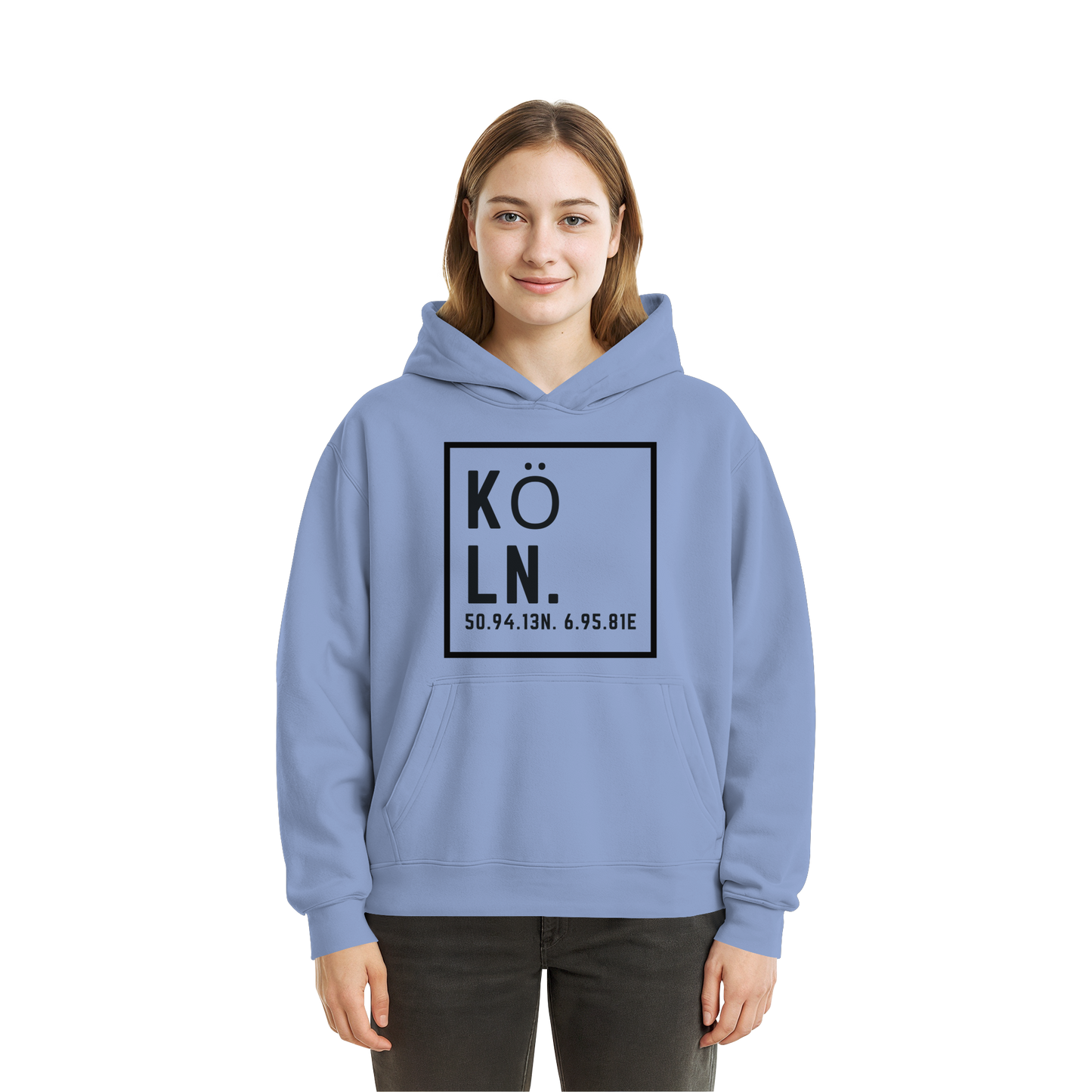 Köln Koordinaten (großer Druck auf der Brust) - Fluffy Boxcut Hoodie